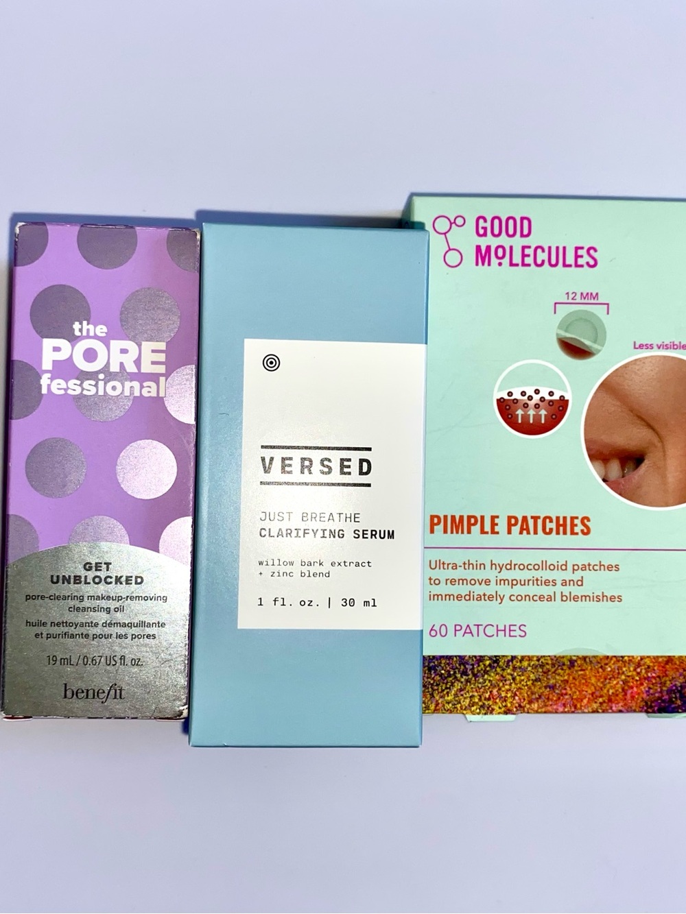3PC Acne Set: Versed Clarifying Serum, Good Molecules Pimple Patch&Porefessional